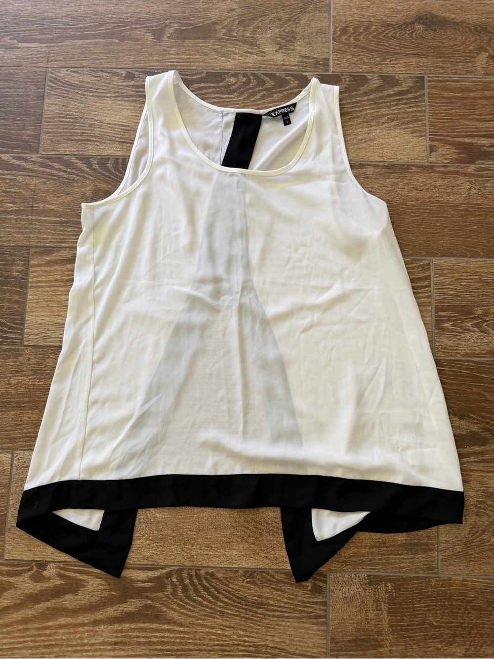 Express White Tank with Black Hem and Back Accent